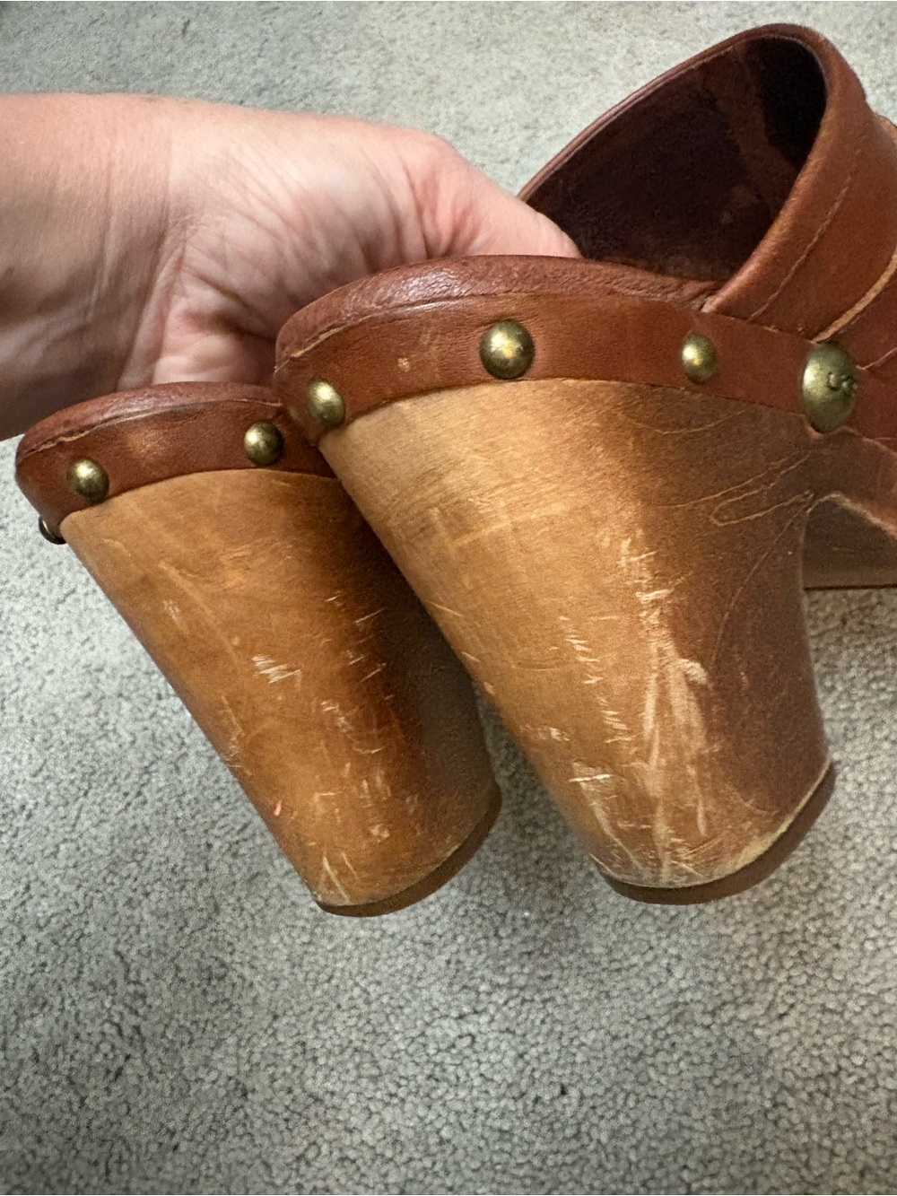 UGG Chestnut Brown Leather Studded Clog Mules - Picture 5 of 6